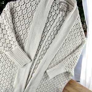 Lucky Brand Cardigan Women M Ivory Los Angeles Open Knit Sweater Boho Cape‎